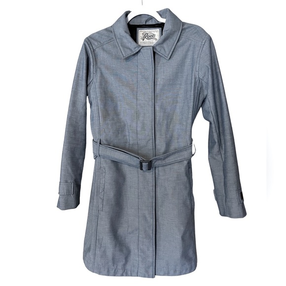 Roots Canada Chambray Fleece Lined Belted Trench Coat - Picture 1 of 5